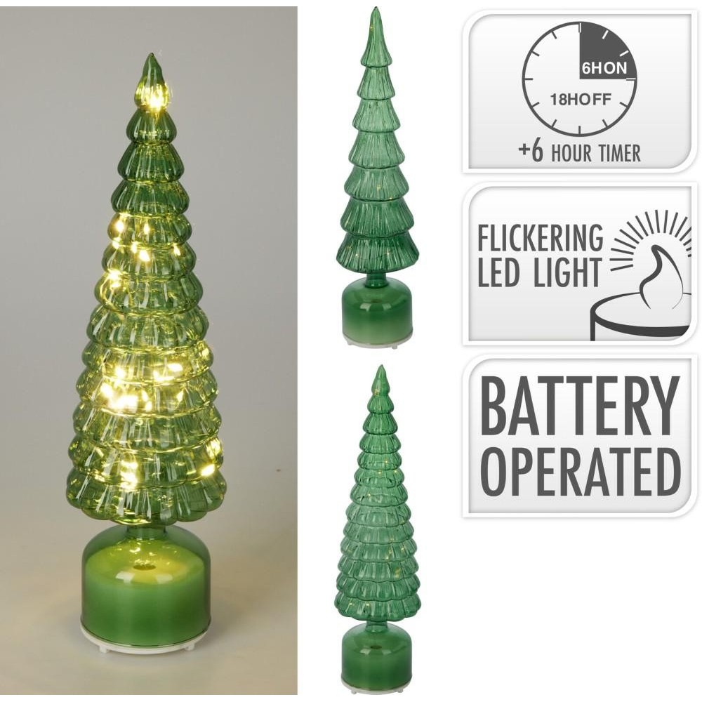 ALBERO VETRO LED 40CM VERDE 2A